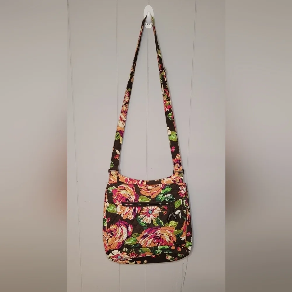 Vera Bradley Retired English Rose Mailbag Crossbody Brown Pink Floral